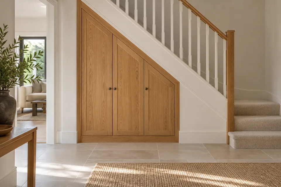oak cupboard underneath staircase