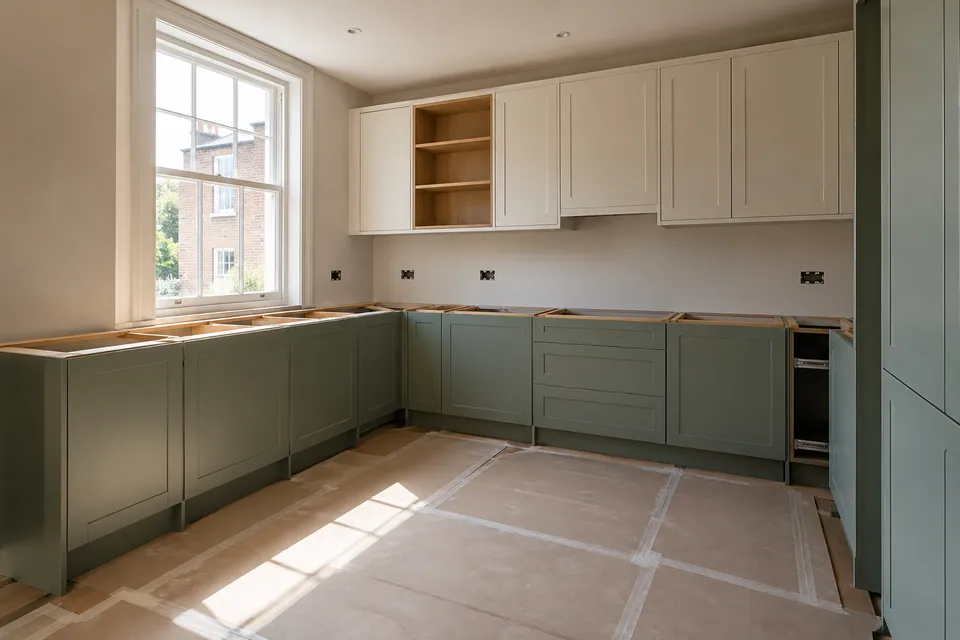 Kitchen base units during non-structural fitting