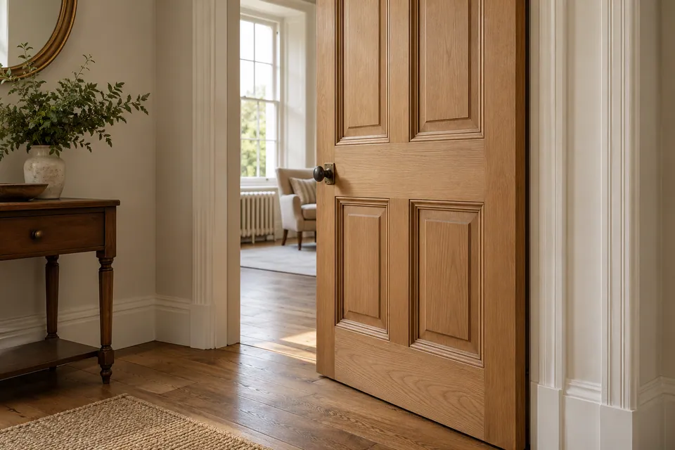 timber door repair and detailed panel moulding