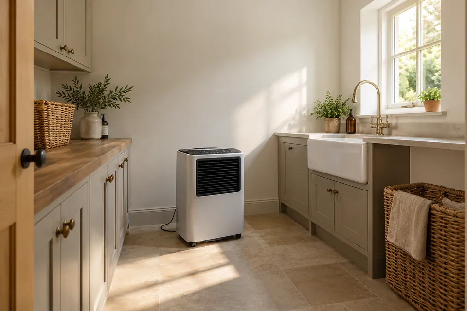 vacant utility with drying dehumidifier