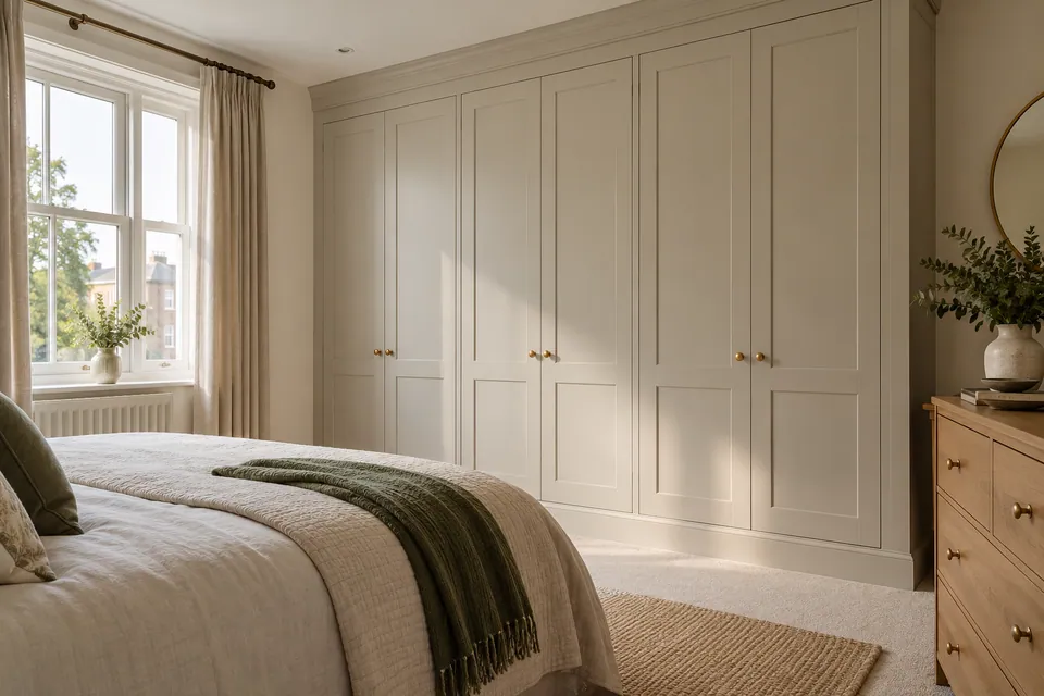 painted shaker wardrobe with brass knobs
