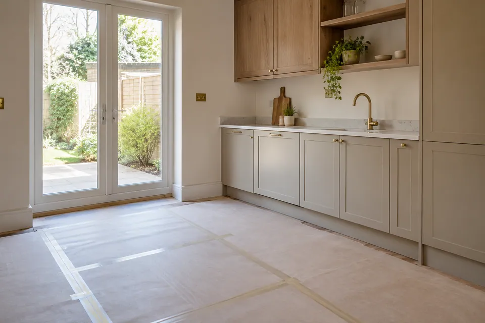 protected floor beside kitchenette fitting