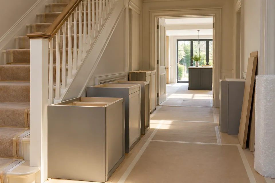 protected corridor and cabinet delivery staging