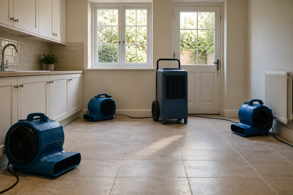 drying equipment in empty tiled utility