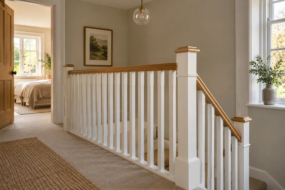 painted stair balustrade and oak handrail