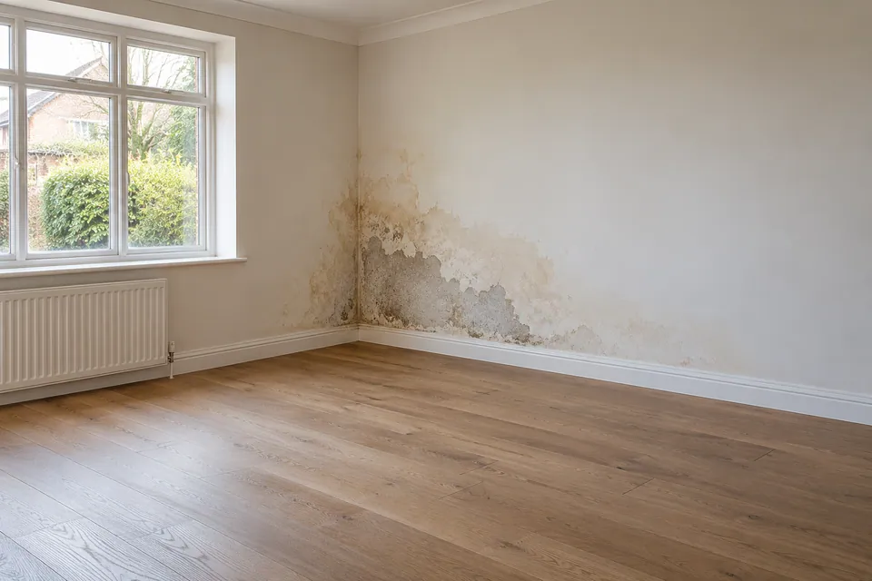 empty ground-floor room with moisture mark