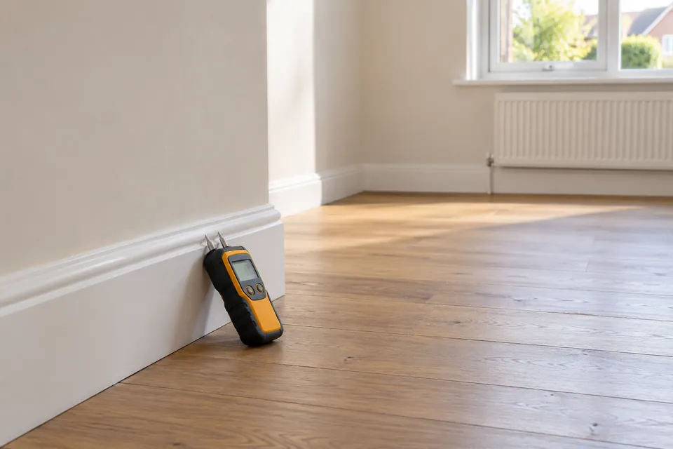moisture testing at skirting in empty room