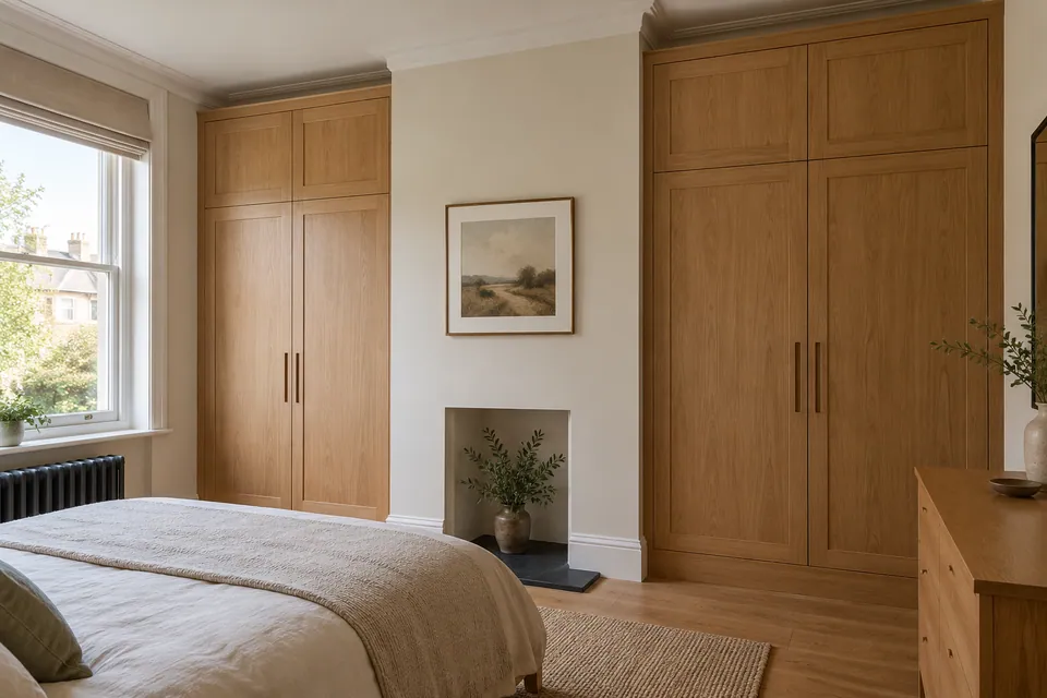fitted oak wardrobe around chimney return