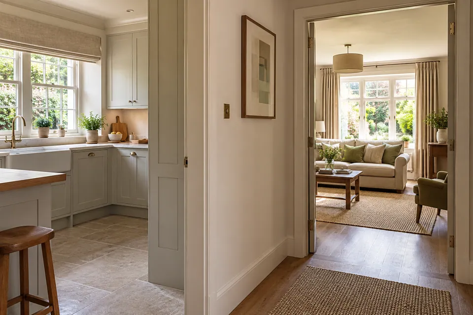 protected passage between kitchen and sitting room