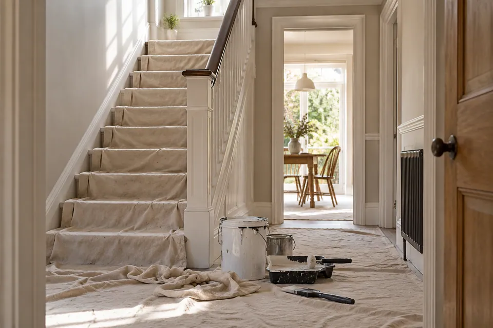 covered steps and interior decorating tools
