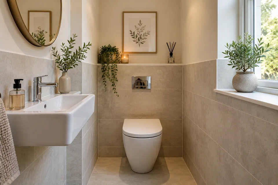 finished small tiled cloakroom