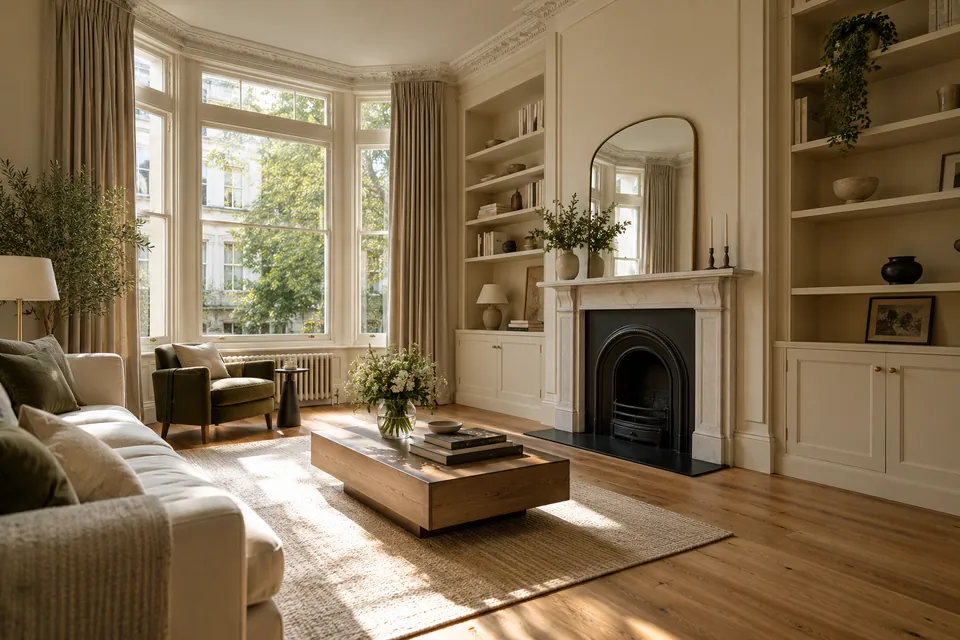 High-ceiling apartment with bay window and fitted storage