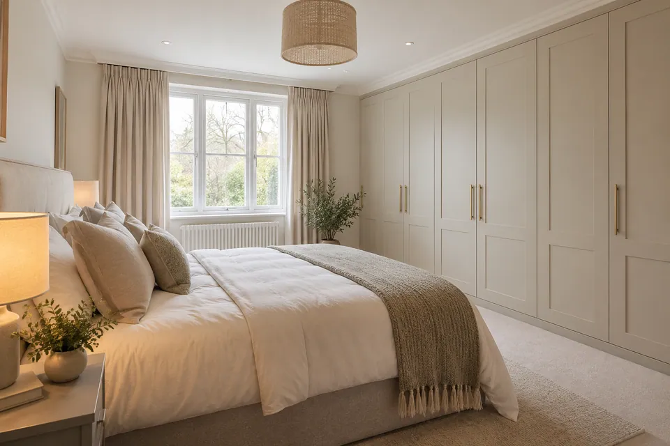 Finished bedroom with fitted wardrobes