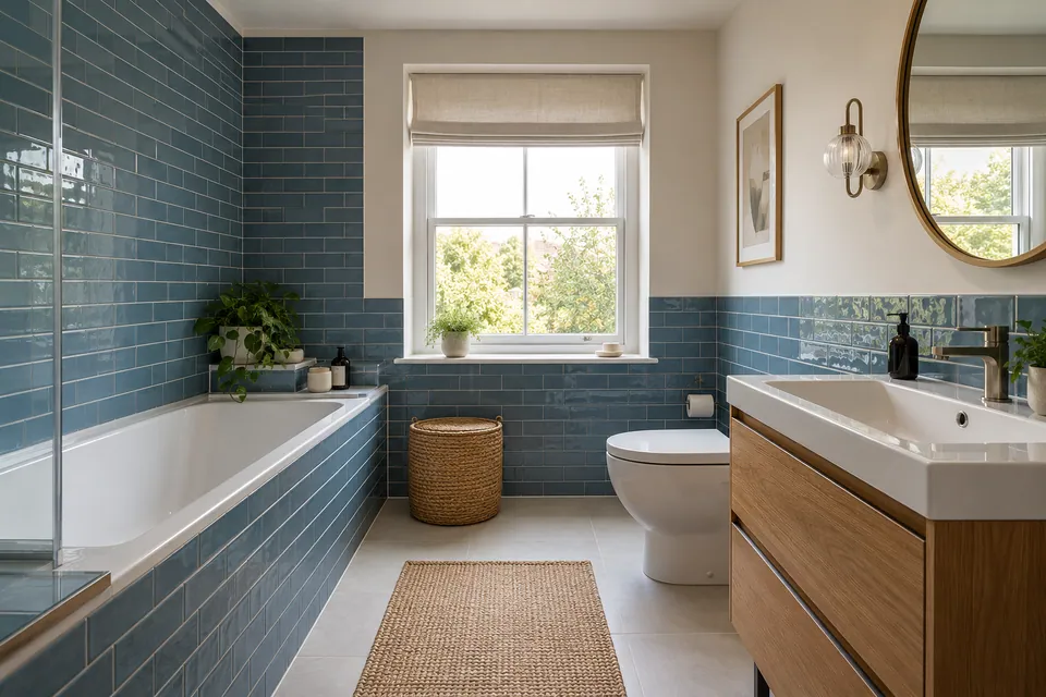 finished blue-tile bathroom