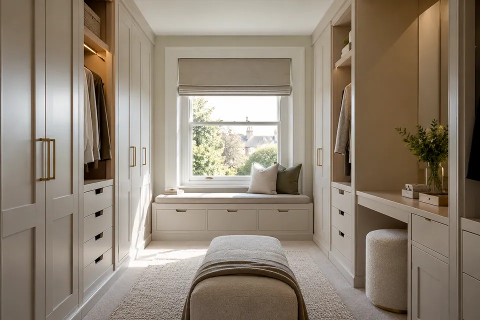 compact dressing room with inset storage