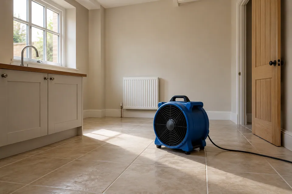 Portable air mover in a vacant utility room