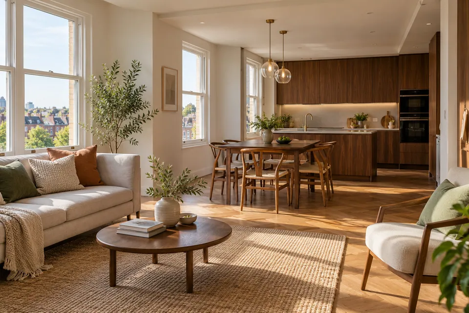 bright upper-floor flat with walnut kitchen