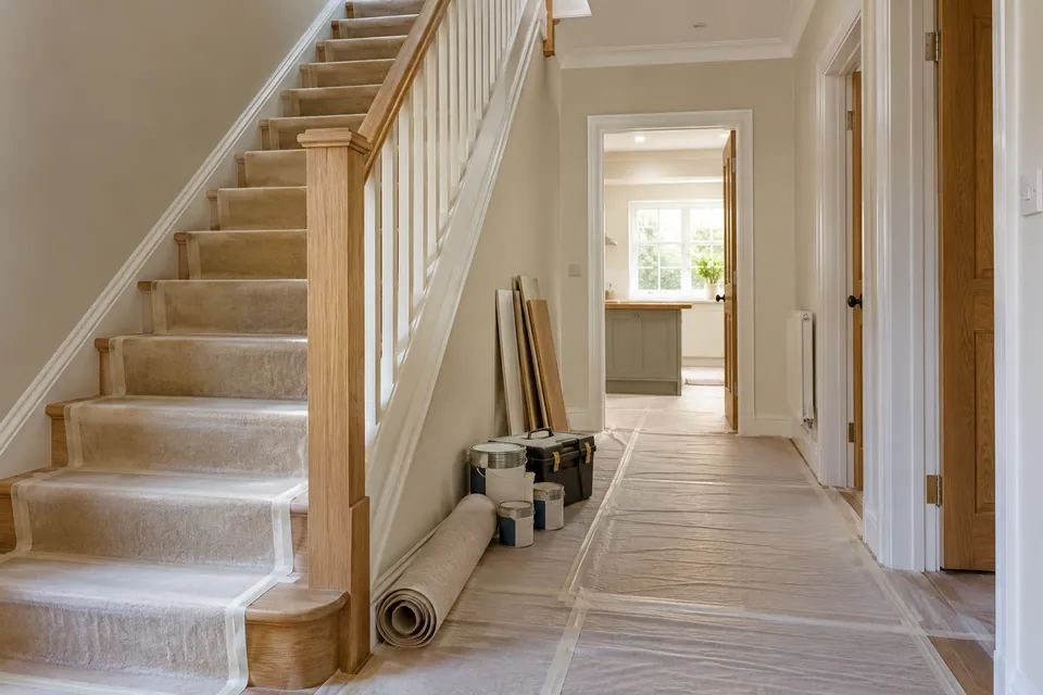 covered timber stairs and interior work materials