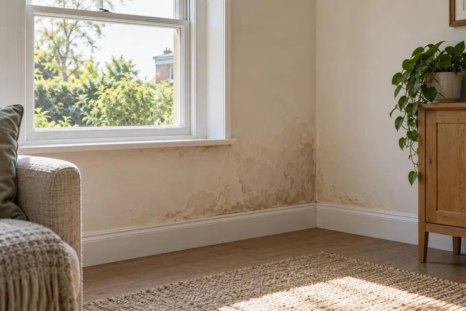plaster staining near ground floor window