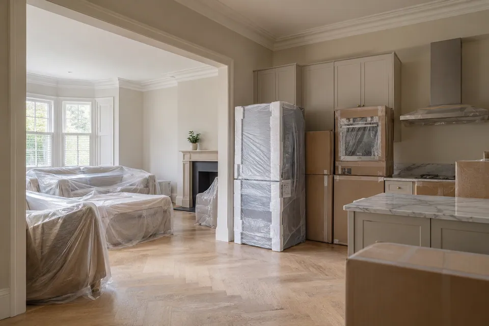 protected room and boxed kitchen appliances