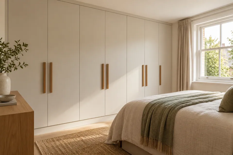 flush wardrobe fronts with oak handles