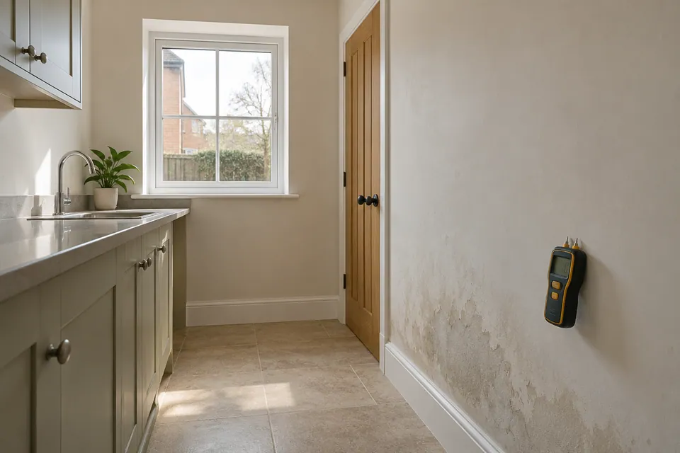 vacant utility with moisture testing meter
