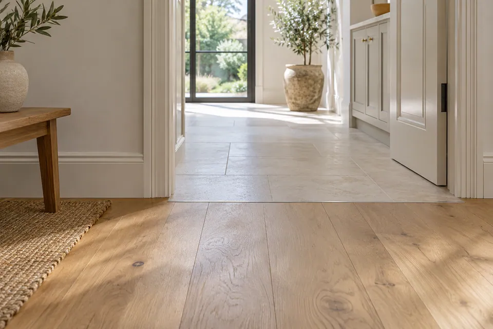 oak floor meeting tile threshold