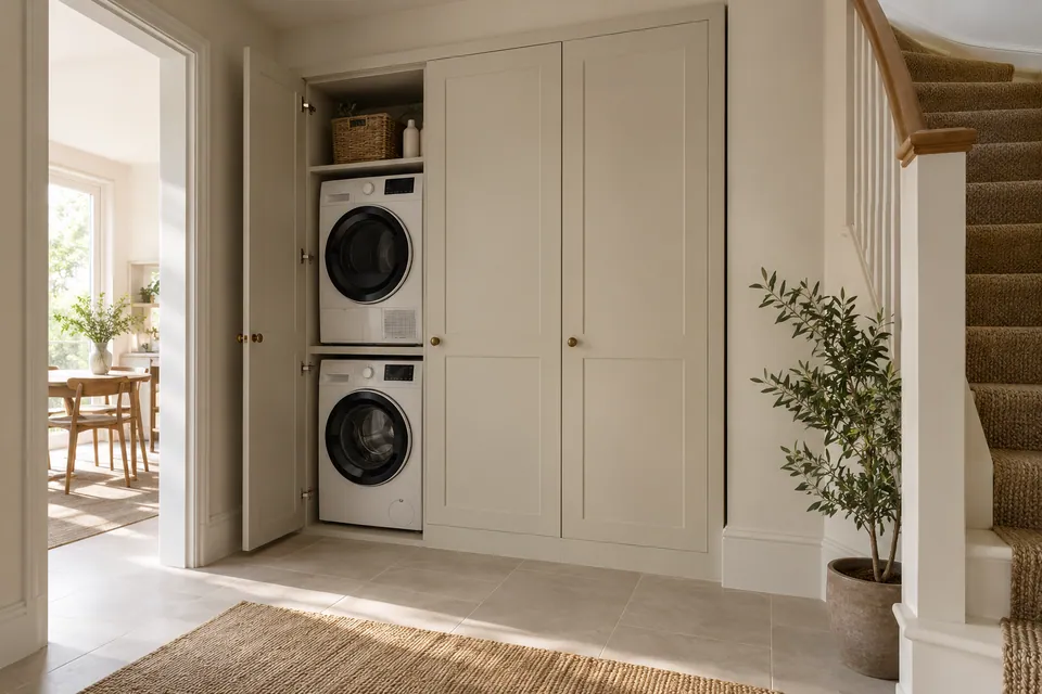 fitted laundry cupboard with aligned fronts