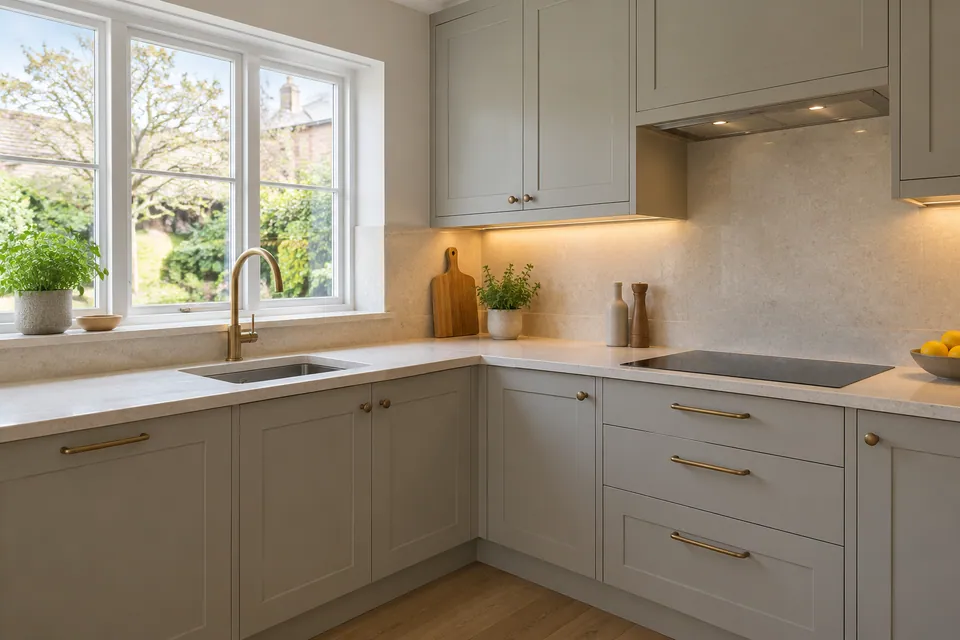 fitted kitchen corner with stone worktop