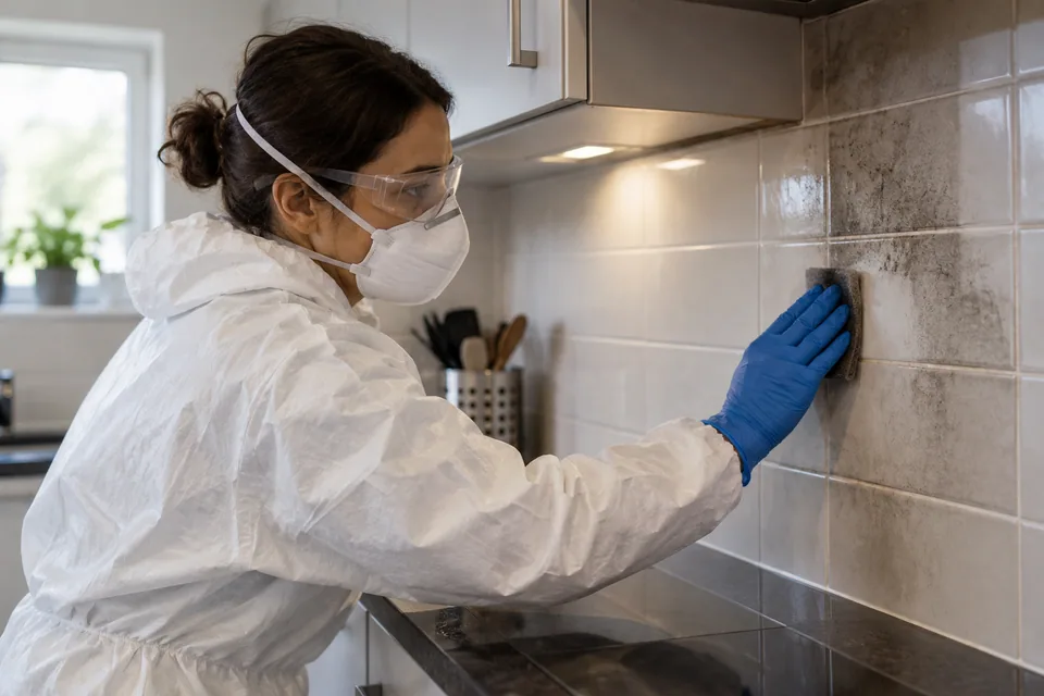 Controlled cleaning of a smoke-affected nonporous tiled surface