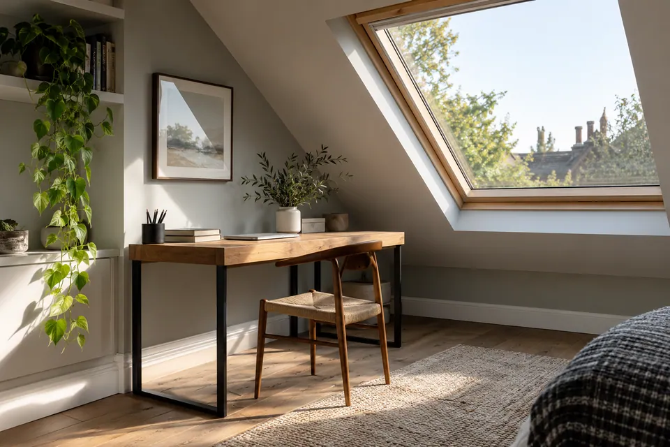 Illustration of a finished loft interior with rooflight