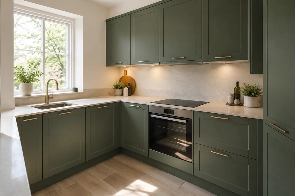 Finished fitted kitchen with integrated appliances and clear working surfaces