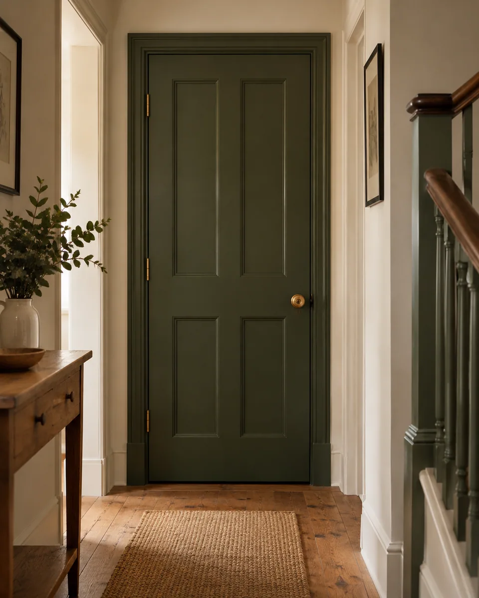 Fitted interior timber door and neatly aligned surrounding trim