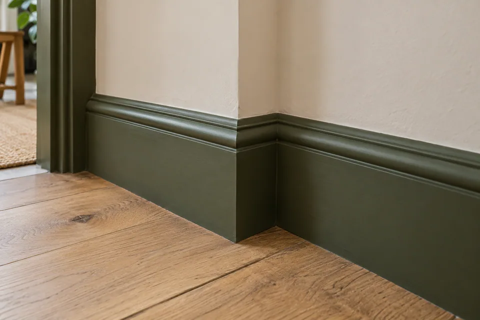 Completed interior timber junction with carefully fitted edges