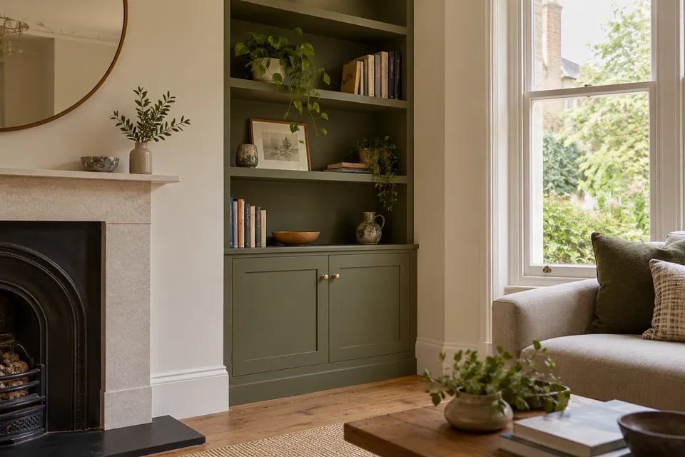 Finished interior shelving, storage or joinery arrangement
